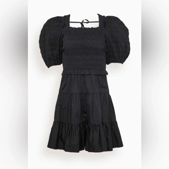 NWT Sea New York Sloane Puff Sleeve Smocked Dress in Black Size Small $375 - Picture 6 of 8